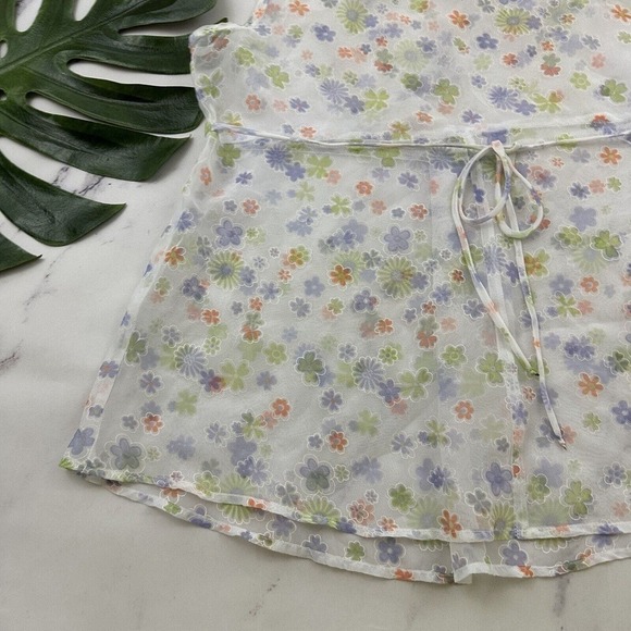 Finesse Womens Vintage Y2k Babydoll Top Size L White Purple Floral Sheer - Picture 11 of 11
